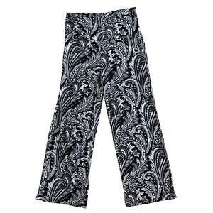 Wide Leg Women's 1X Flowy Black White Paisley High Rise Pants Soft Stretch Boho